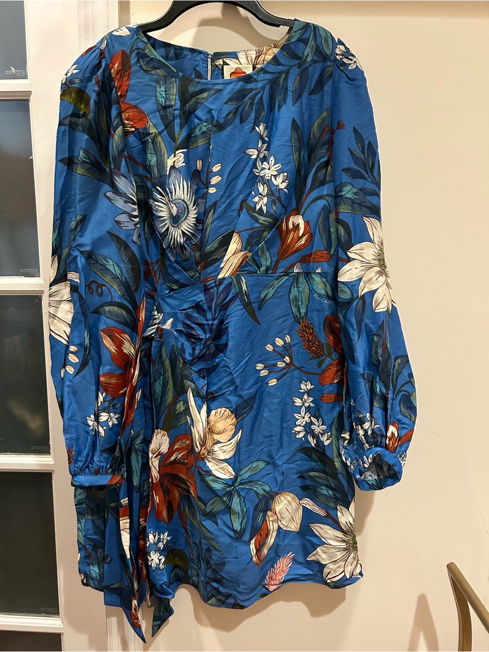 NWT Farm Rio Surreal Flowers Blue Wrap Mini Dress - Size M